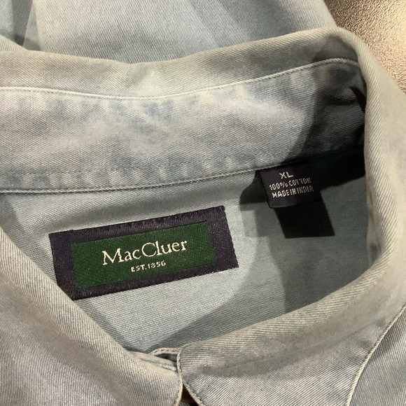 MacCluer Chambray Button Down Shirt 100% Cotton Faded Ombré Light Blue Denim - Picture 12 of 16